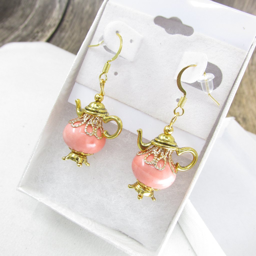 Gold Plated Fairytale Briar Rose Tea Pot Earrings 14$